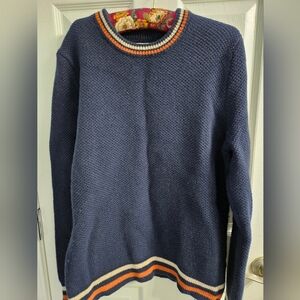J. Crew Navy Sweater with Multicolor Stripes- Heavy Merino